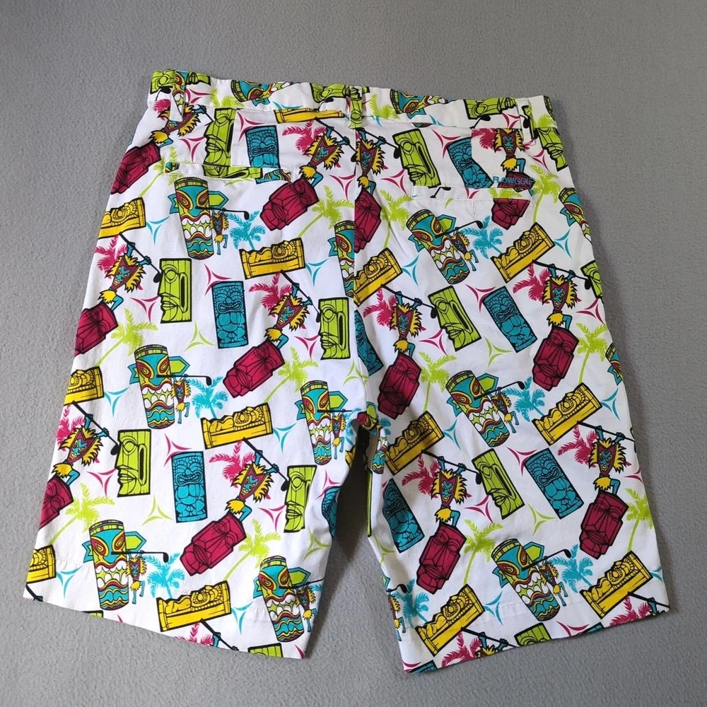 Flow Golf by Flow Society Tiki Mask Tropical Print Shorts Mens 40 White Multi